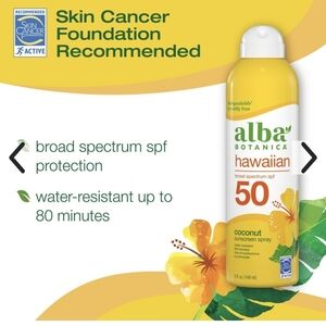 Alba Botanica Broad Spectrum Sunscreen Spray, SPF 50, Hawaiian Coconut